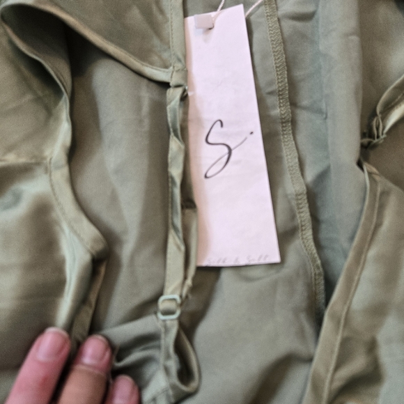 Silk & Salt Go With The Flow Maxi Dress Satin Flowy Boho Enchanting Green NEW - Picture 7 of 8